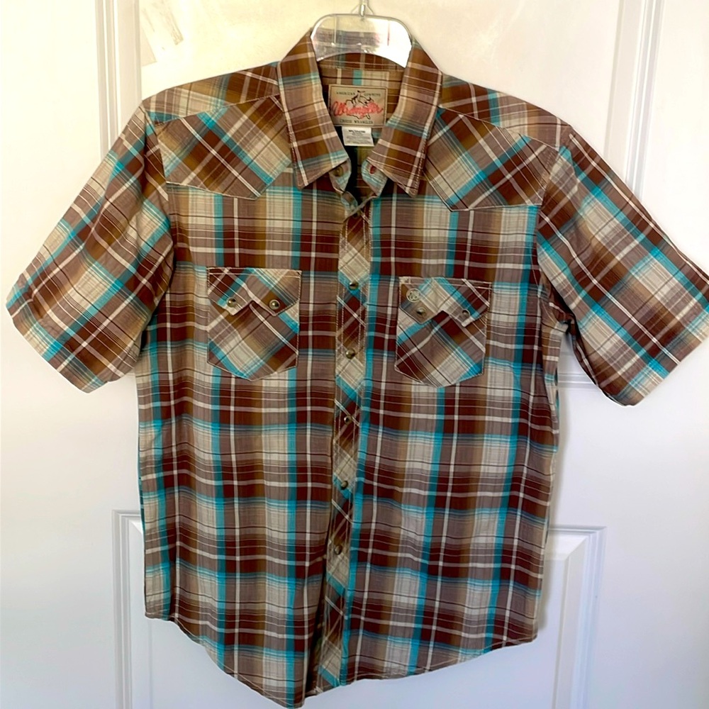 Wrangler Brown Plaid Western Pearl Snap Shirt Medium Rodeo